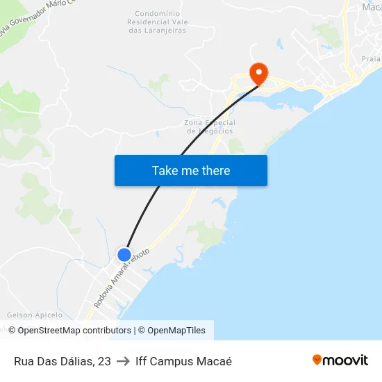Rua Das Dálias, 23 to Iff Campus Macaé map
