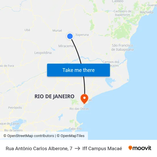 Rua Antônio Carlos Alberone, 7 to Iff Campus Macaé map