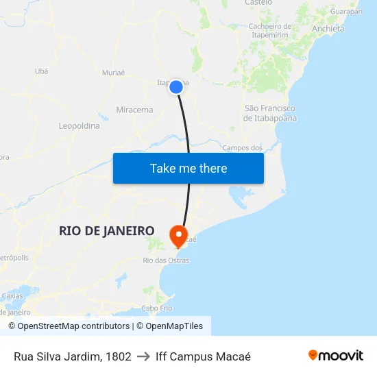Rua Silva Jardim, 1802 to Iff Campus Macaé map