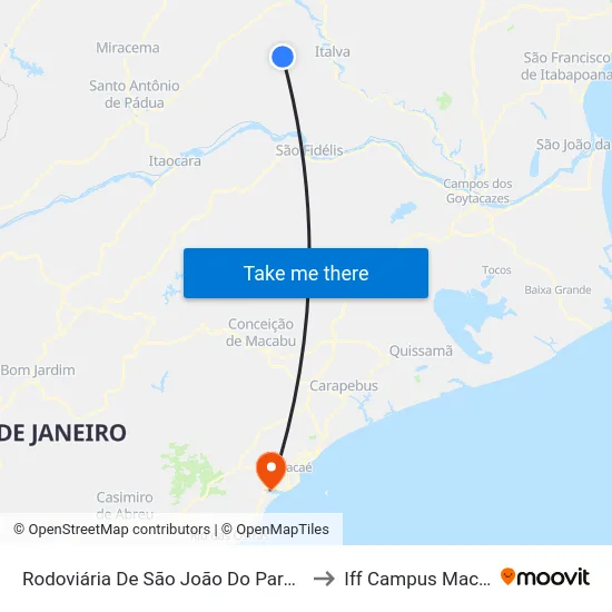 Rodoviária De São João Do Paraíso to Iff Campus Macaé map