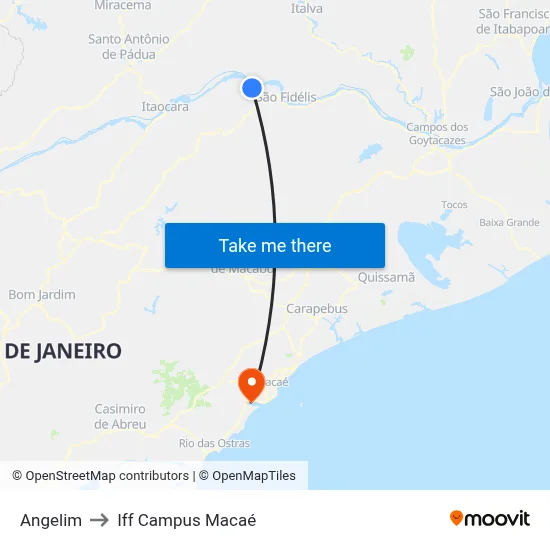 Angelim to Iff Campus Macaé map