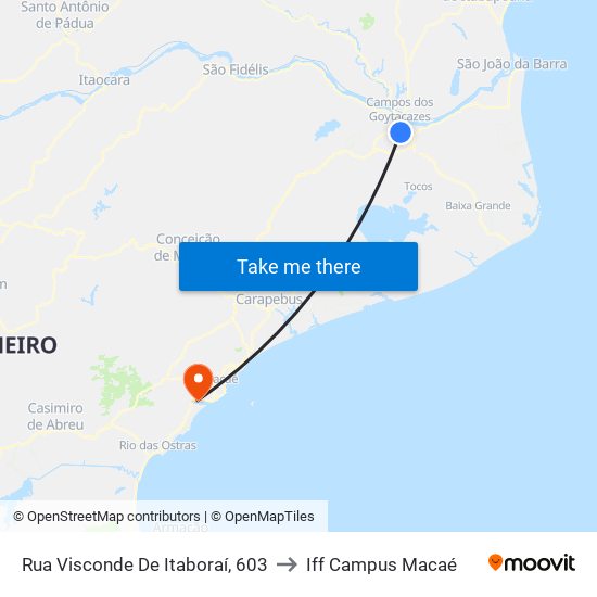 Rua Visconde De Itaboraí, 603 to Iff Campus Macaé map