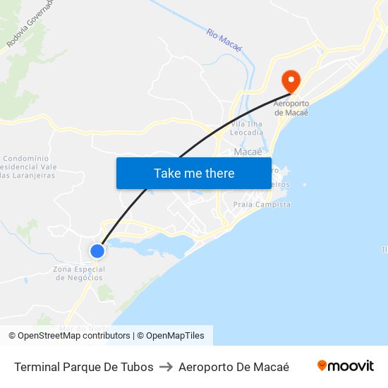 Terminal Parque De Tubos to Aeroporto De Macaé map