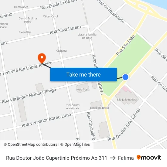 Rua Doutor João Cupertinio Próximo Ao 311 to Fafima map