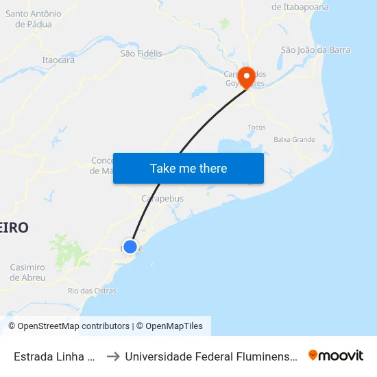 Estrada Linha Azul to Universidade Federal Fluminense - Uff map