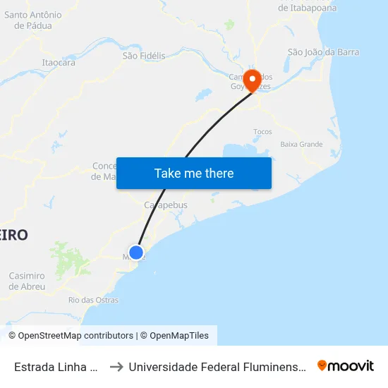 Estrada Linha Azul to Universidade Federal Fluminense - Uff map