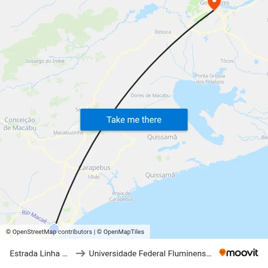Estrada Linha Azul to Universidade Federal Fluminense - Uff map