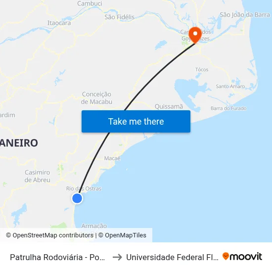 Patrulha Rodoviária - Posto 05 (Palmital) to Universidade Federal Fluminense - Uff map