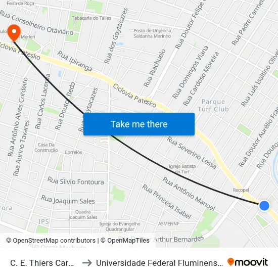 C. E. Thiers Cardoso to Universidade Federal Fluminense - Uff map