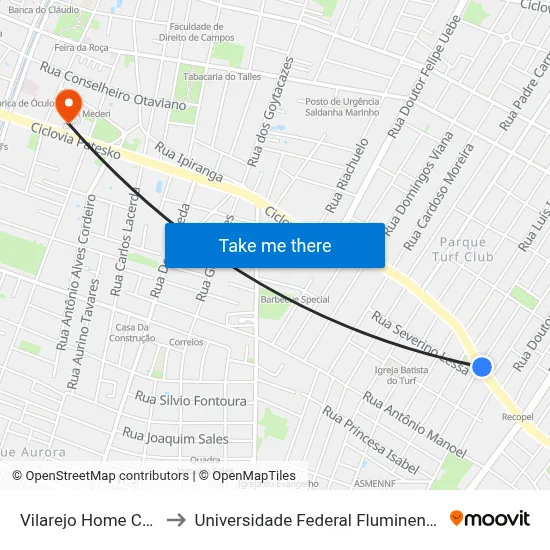 Vilarejo Home Center to Universidade Federal Fluminense - Uff map