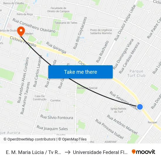 E. M. Maria Lúcia / Tv Record Campos to Universidade Federal Fluminense - Uff map