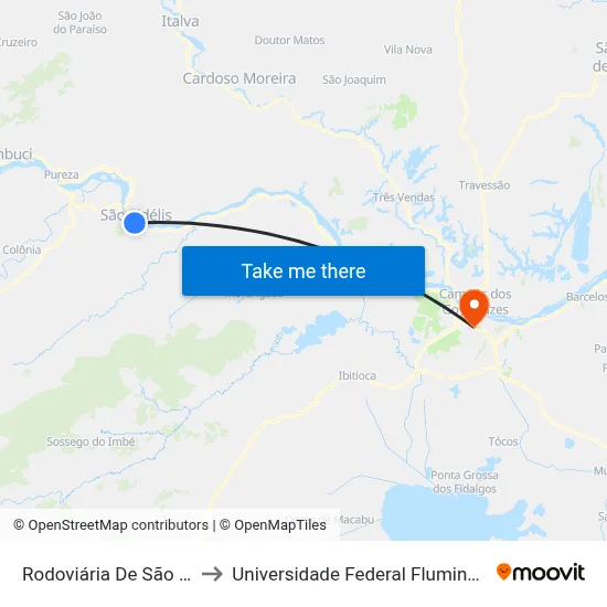 Rodoviária De São Fidélis to Universidade Federal Fluminense - Uff map