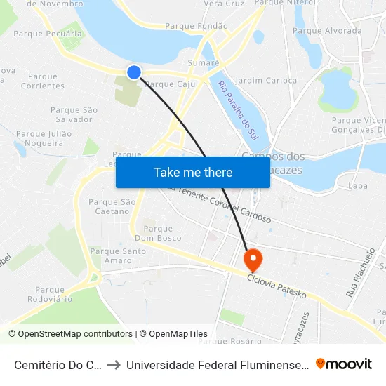Cemitério Do Caju to Universidade Federal Fluminense - Uff map