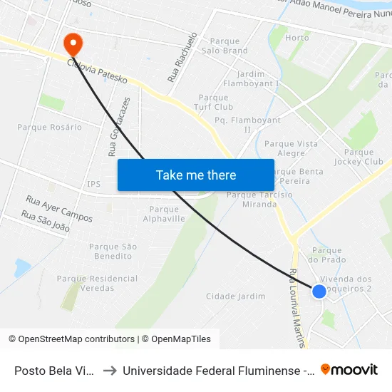 Posto Bela Vista to Universidade Federal Fluminense - Uff map