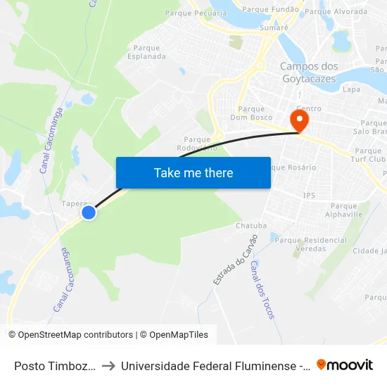 Posto Timbozão to Universidade Federal Fluminense - Uff map