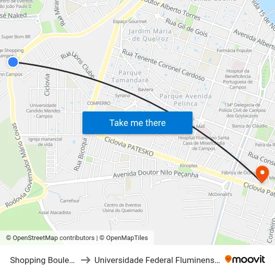 Shopping Boulevard to Universidade Federal Fluminense - Uff map