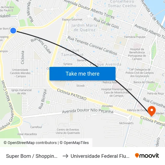 Super Bom / Shopping Boulevard to Universidade Federal Fluminense - Uff map
