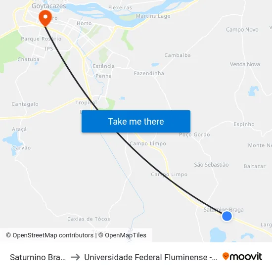 Saturnino Braga to Universidade Federal Fluminense - Uff map