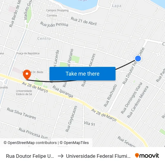Rua Doutor Felipe Uebe, 197 to Universidade Federal Fluminense - Uff map