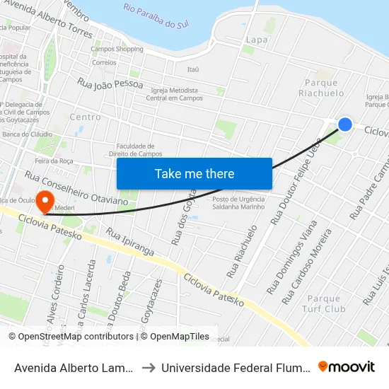 Avenida Alberto Lamego, 1055 to Universidade Federal Fluminense - Uff map