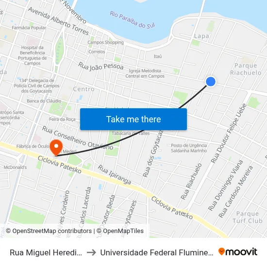 Rua Miguel Heredia, 104 to Universidade Federal Fluminense - Uff map