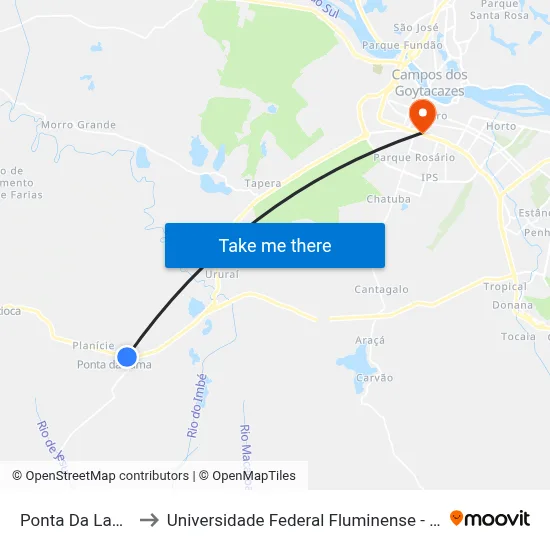 Ponta Da Lama to Universidade Federal Fluminense - Uff map