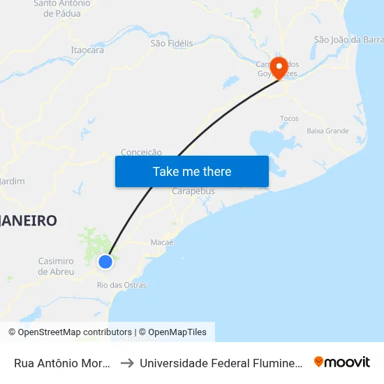 Rua Antônio Moreira, 2 to Universidade Federal Fluminense - Uff map