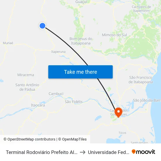 Terminal Rodoviário Prefeito Alaor Braz Da Fonseca (Porciúncula) to Universidade Federal Fluminense - Uff map