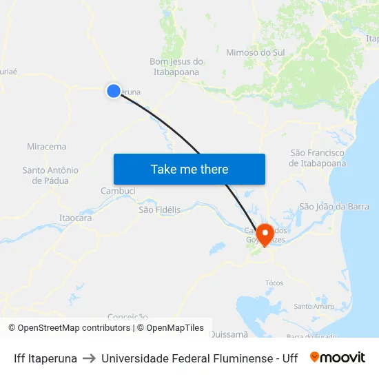 Iff Itaperuna to Universidade Federal Fluminense - Uff map