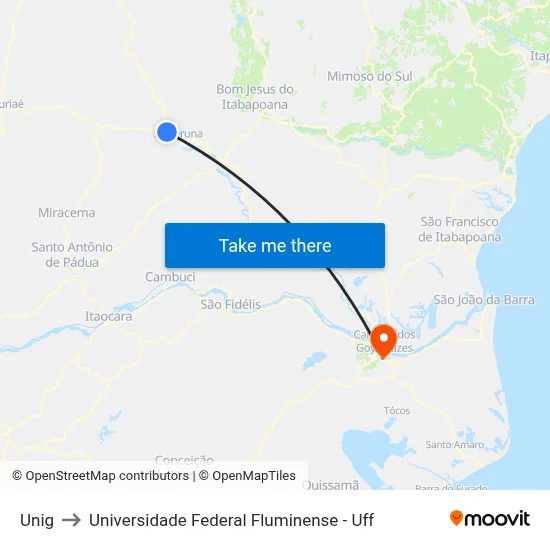 Unig to Universidade Federal Fluminense - Uff map