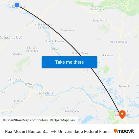 Rua Mozart Bastos Soares, 900 to Universidade Federal Fluminense - Uff map