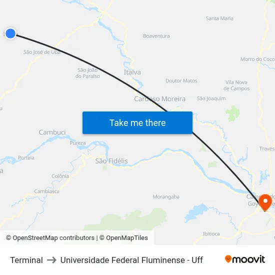 Terminal to Universidade Federal Fluminense - Uff map