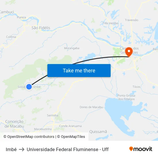 Imbé to Universidade Federal Fluminense - Uff map