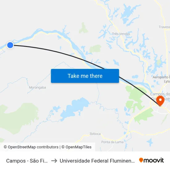 Campos - São Fidélis to Universidade Federal Fluminense - Uff map