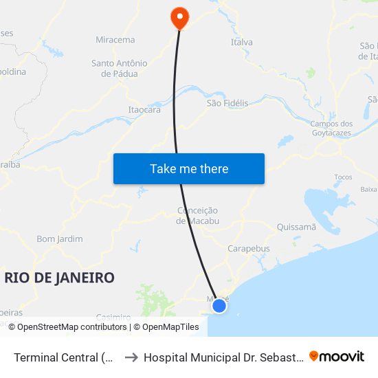 Terminal Central (Sit Macaé) to Hospital Municipal Dr. Sebastião A. Padilha map