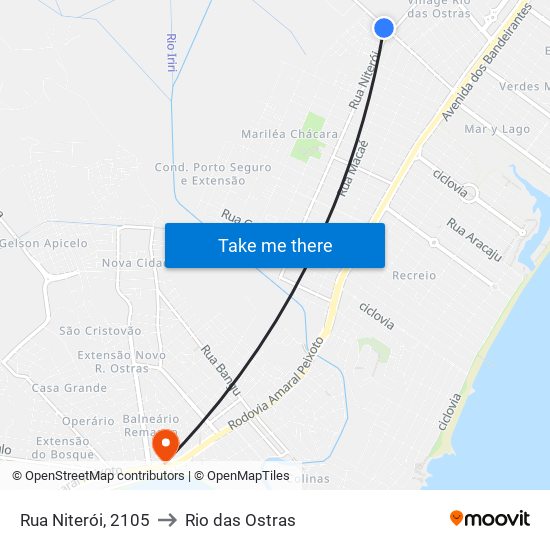 Rua Niterói, 2105 to Rio das Ostras map