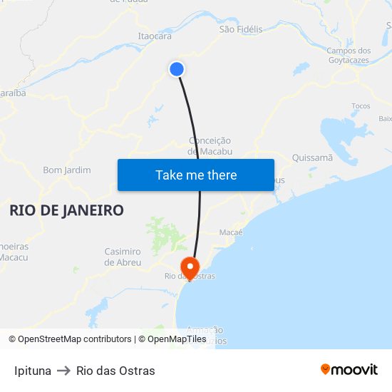 Ipituna to Rio das Ostras map