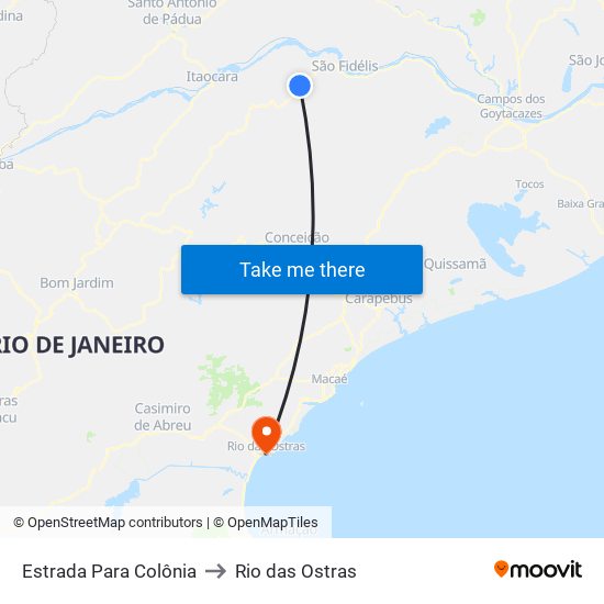 Estrada Para Colônia to Rio das Ostras map
