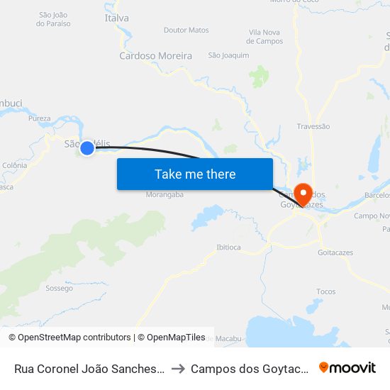 Rua Coronel João Sanches 483 to Campos dos Goytacazes map