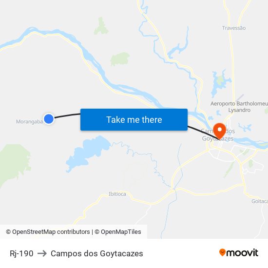 Rj-190 to Campos dos Goytacazes map