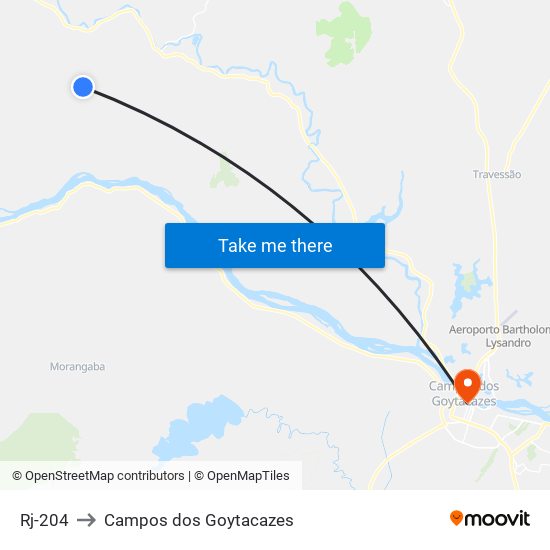 Rj-204 to Campos dos Goytacazes map