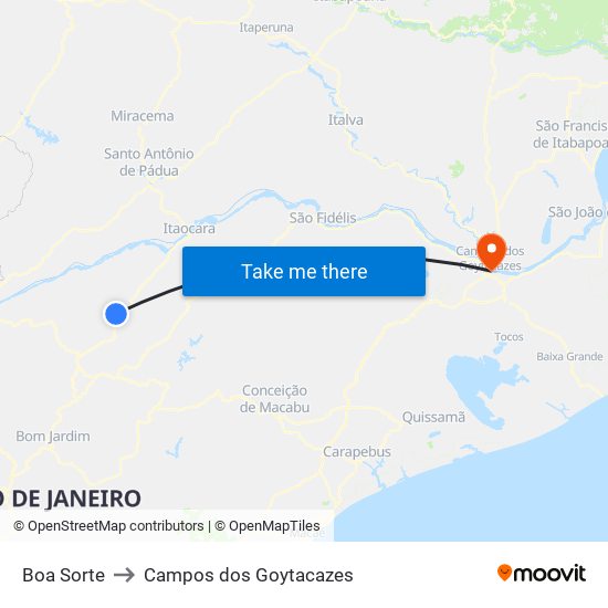 Boa Sorte to Campos dos Goytacazes map