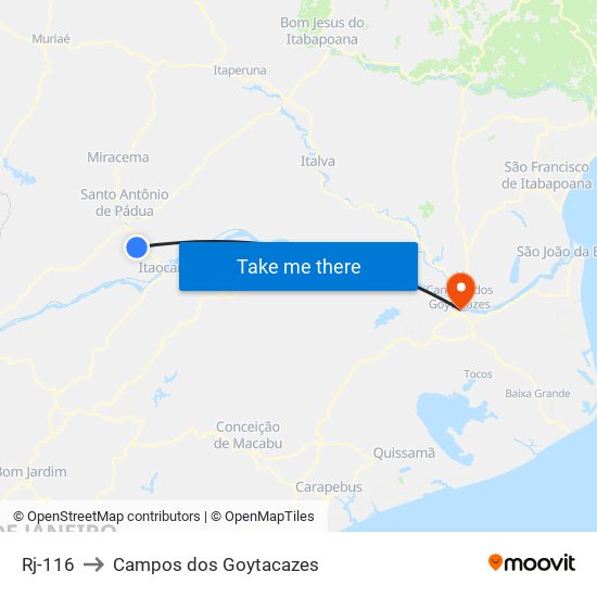 Rj-116 to Campos dos Goytacazes map