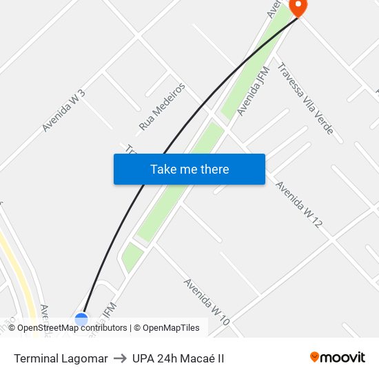 Terminal Lagomar to UPA 24h Macaé II map