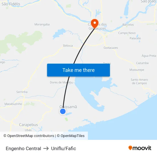 Engenho Central to Uniflu/Fafic map