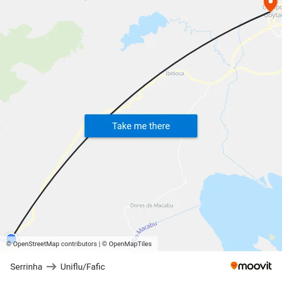 Serrinha to Uniflu/Fafic map
