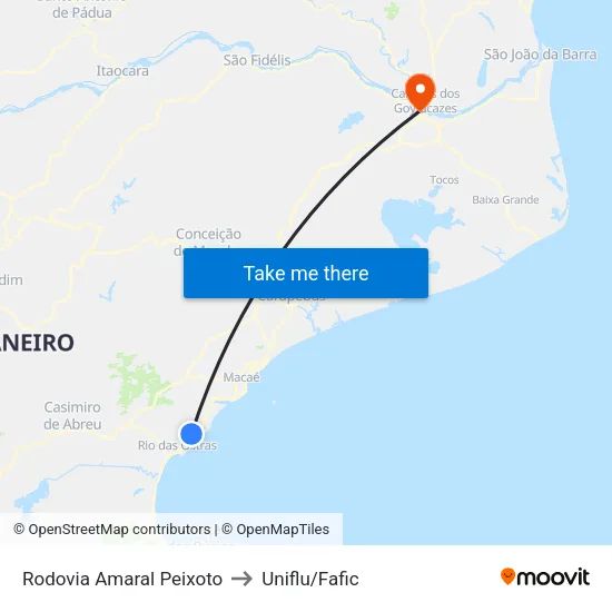Rodovia Amaral Peixoto to Uniflu/Fafic map