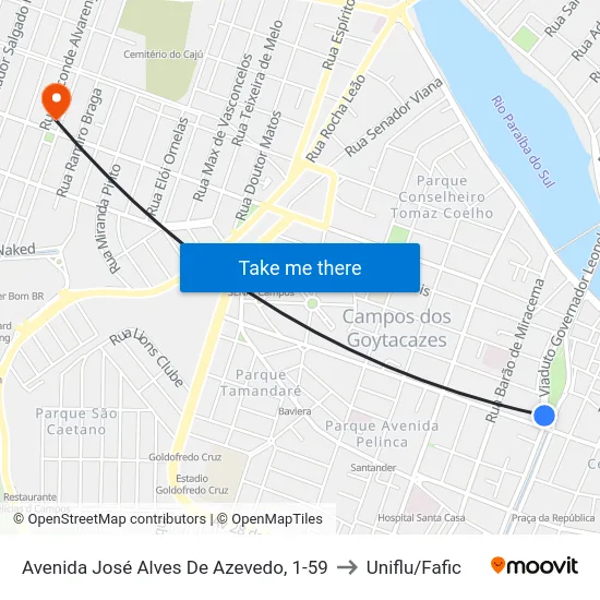 Avenida José Alves De Azevedo, 1-59 to Uniflu/Fafic map