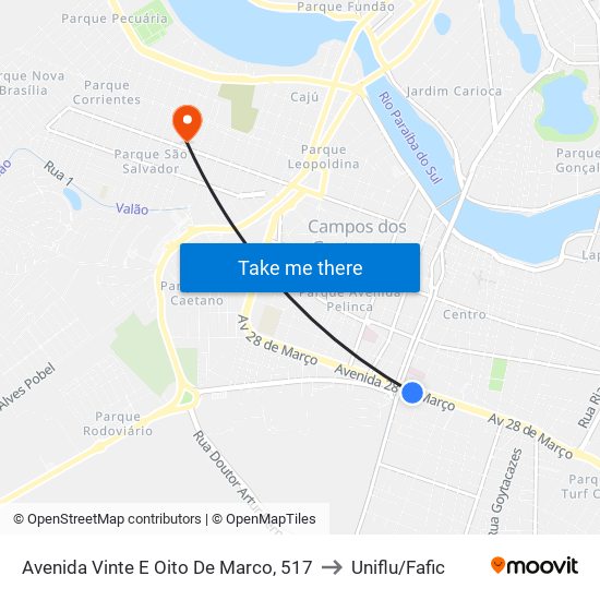Avenida Vinte E Oito De Marco, 517 to Uniflu/Fafic map