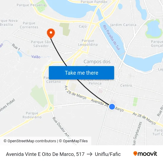 Avenida Vinte E Oito De Marco, 517 to Uniflu/Fafic map